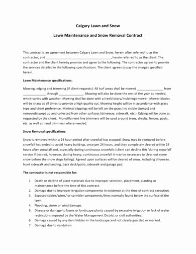Snow Removal Bid Template New 10 Lawn Care Contract Examples and Templates [download
