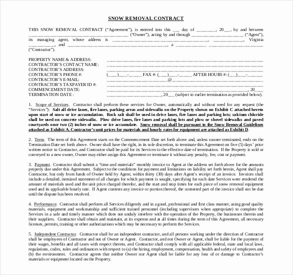 Snow Removal Contract Templates Beautiful 20 Snow Plowing Contract Templates Google Docs Pdf