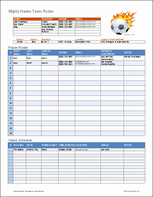 Soccer Team Roster Template Awesome soccer Roster Template for Excel