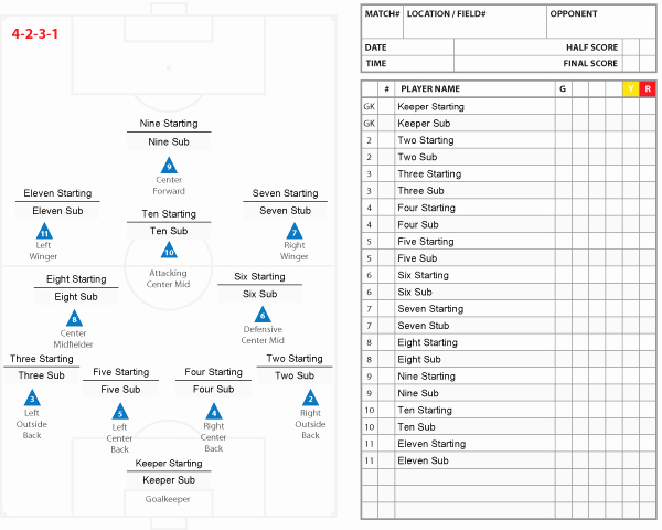 Soccer Team Roster Template Best Of High School soccer Lineup Sheet 11v11 4 2 3 1 Players and