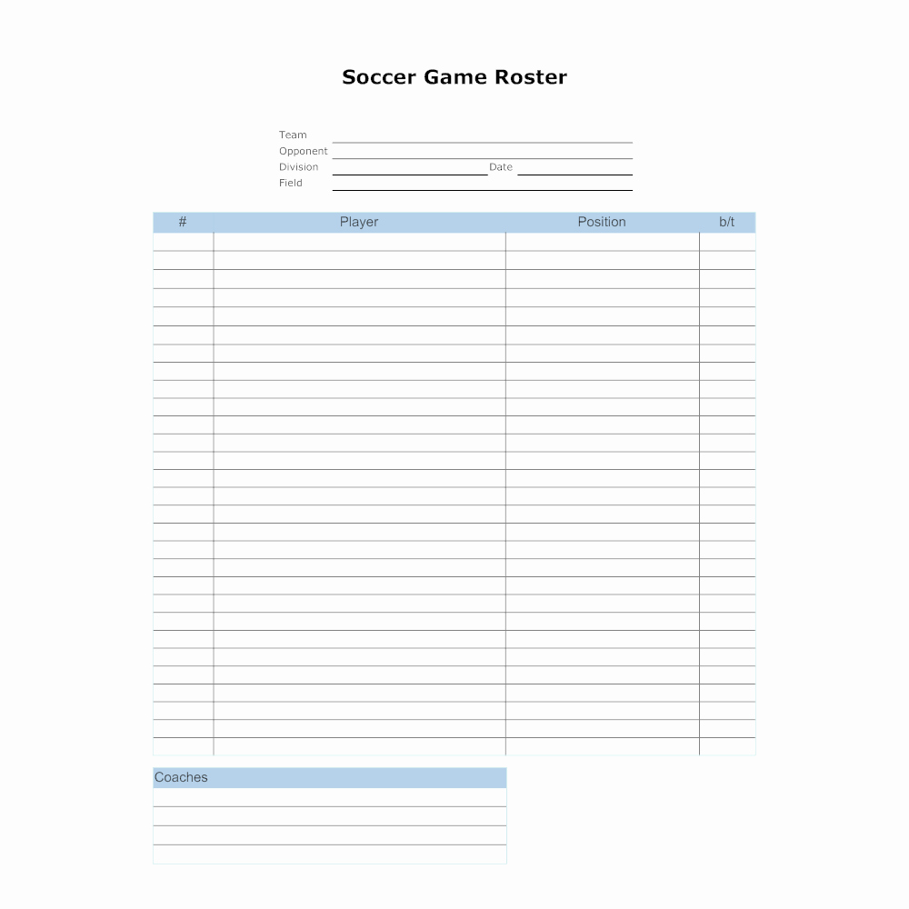 soccer game roster template