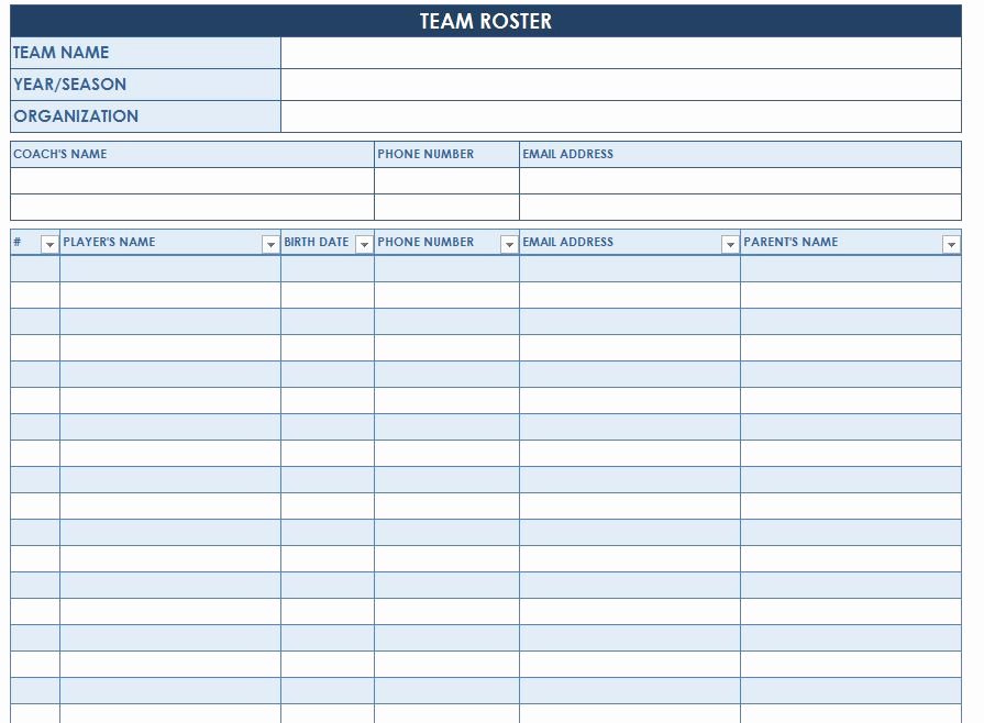 Soccer Team Roster Template Luxury soccer Roster Template