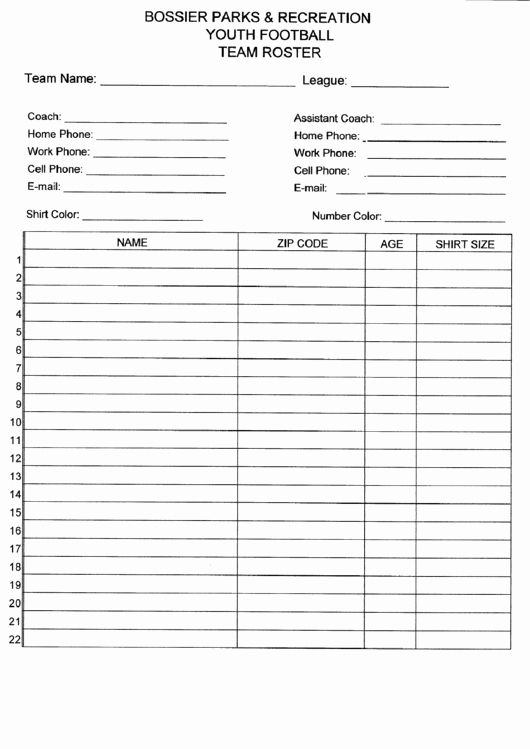 Soccer Team Roster Template Unique Youth Football Team Roster Template Printable Pdf