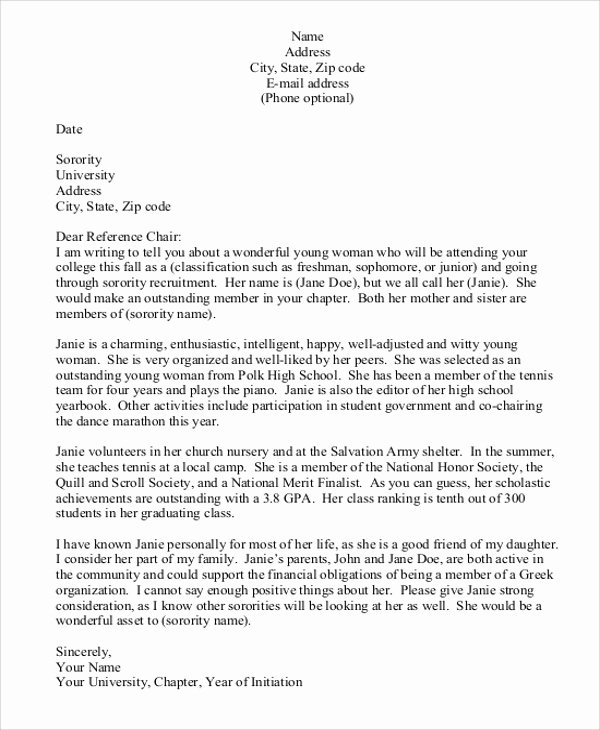 Sorority Recommendation Letter Template Best Of Sample Letter Of Re Mendation 7 Examples In Word Pdf