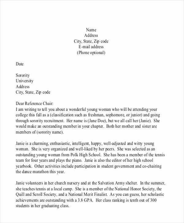Sorority Recommendation Letter Template Luxury sorority Rush Re Mendation Letter Example