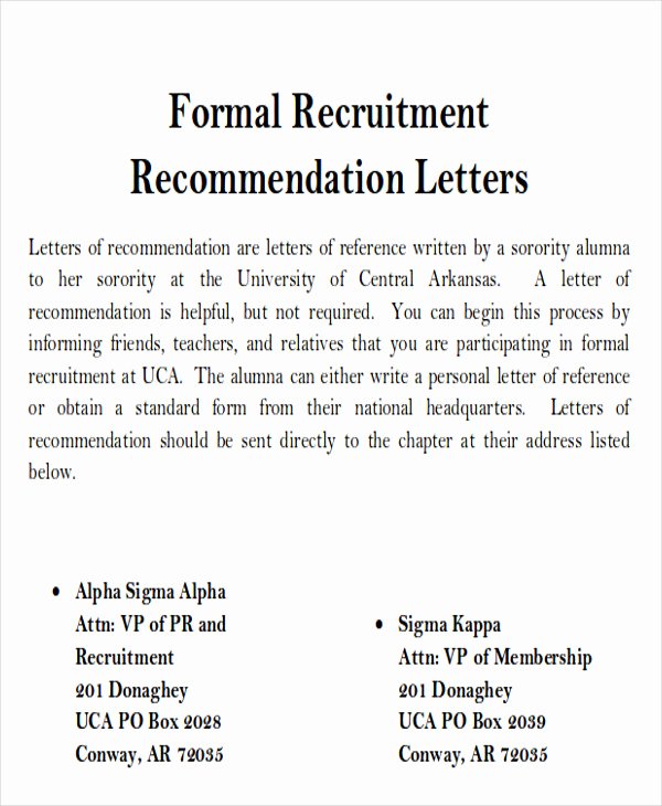 Sorority Recommendation Letter Template New Sample sorority Re Mendation Letter 6 Examples In