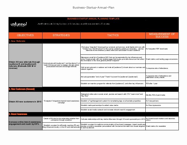 Startup Business Plan Template Awesome Startup Annual Business Plan [excel Template]