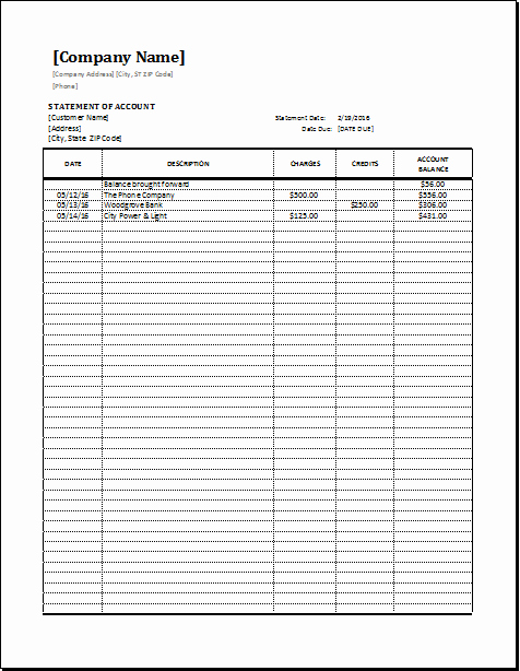 Statement Of Account Template Fresh Statement Of Account Template Excel