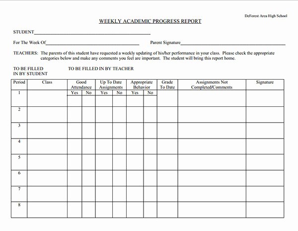 Student Progress Report Template Lovely Weekly Academic Progress Report Template Sample for School