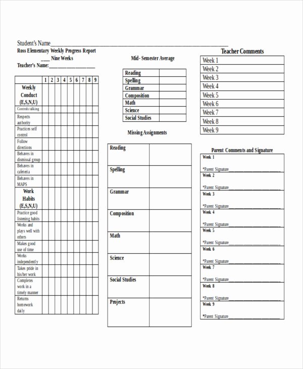 Student Progress Report Template New Weekly Student Report Templates 5 Free Word Pdf format