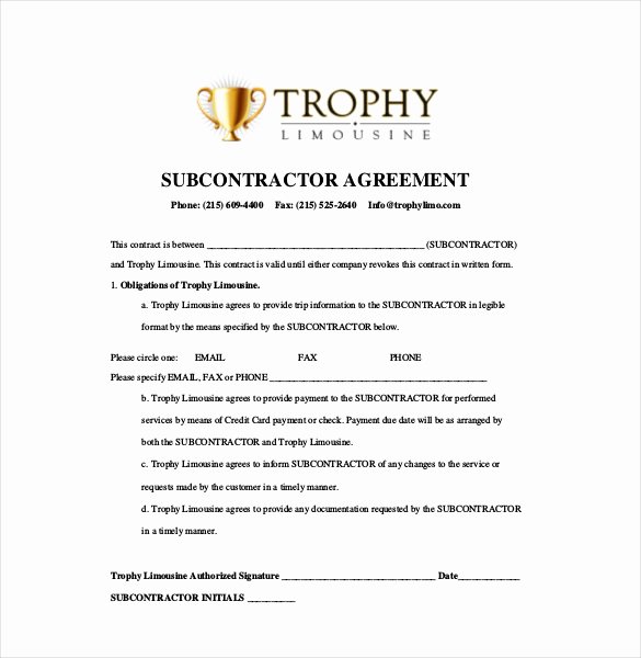 Subcontractor Agreement Template Free Awesome Subcontractor Agreement Template