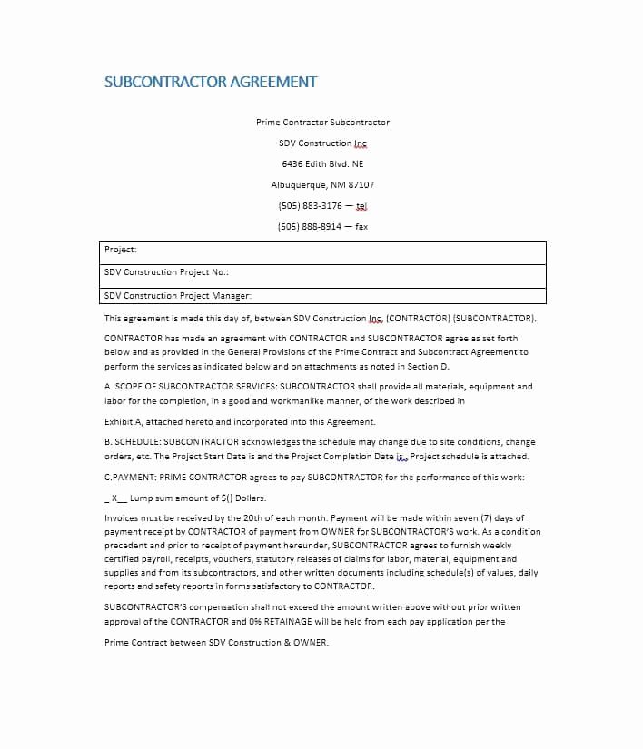 Subcontractor Agreement Template Free Best Of Need A Subcontractor Agreement 39 Free Templates Here