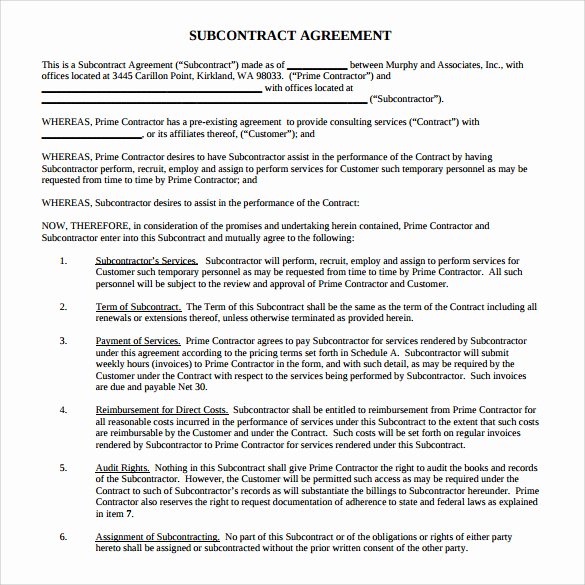 Subcontractor Agreement Template Free Best Of Sample Subcontractor Agreement 14 Documents In Pdf Word