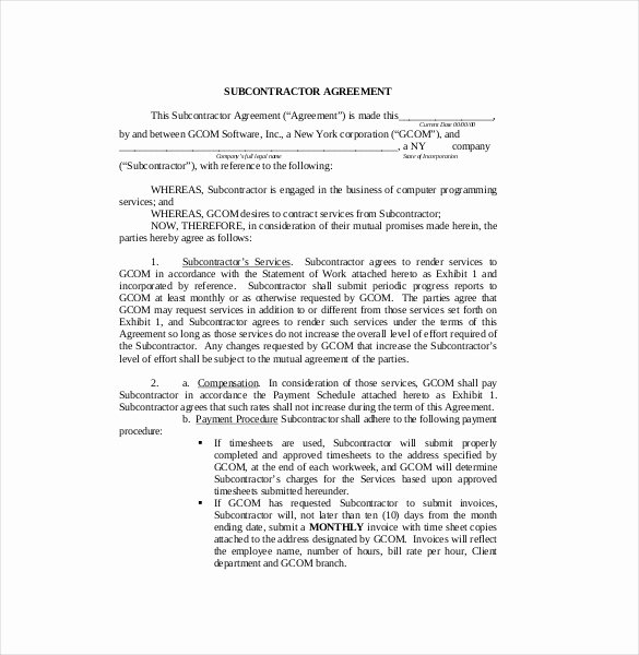 Subcontractor Agreement Template Free Best Of Subcontractor Agreement