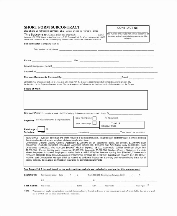 Subcontractor Agreement Template Free Elegant Sample Construction Agreement form 6 Documents In Pdf Word