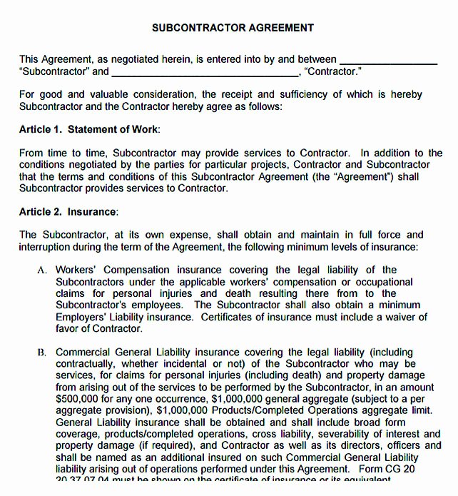 Subcontractor Agreement Template Free Fresh 11 Subcontractor Agreement Template for Successful