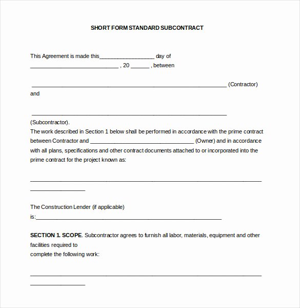Subcontractor Agreement Template Free Inspirational Subcontracting Agreement