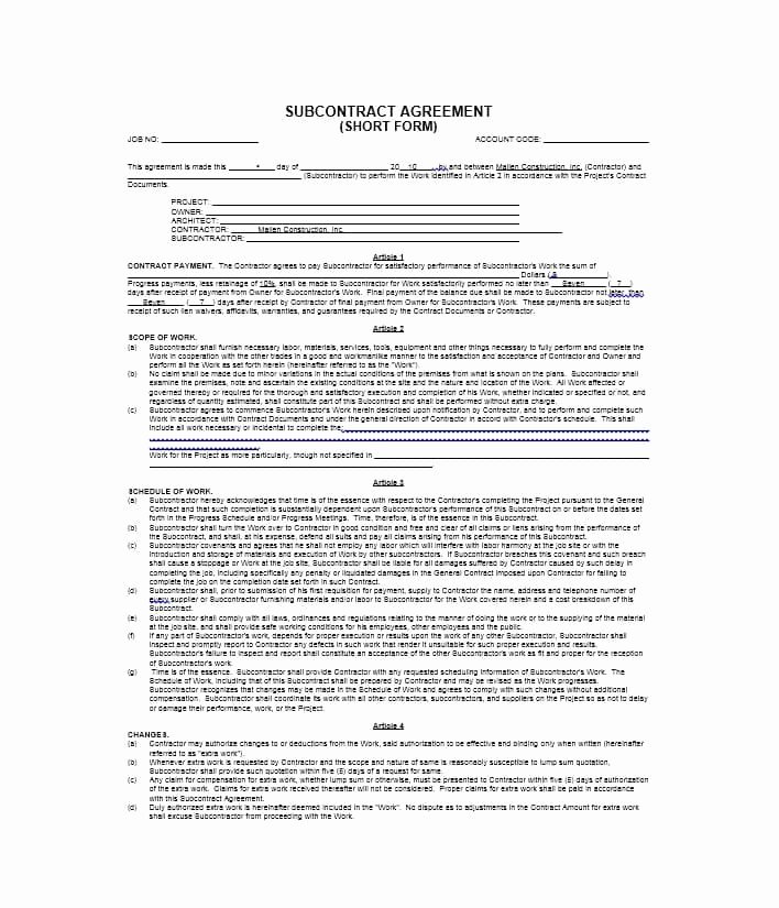 Subcontractor Agreement Template Free Luxury Need A Subcontractor Agreement 39 Free Templates Here