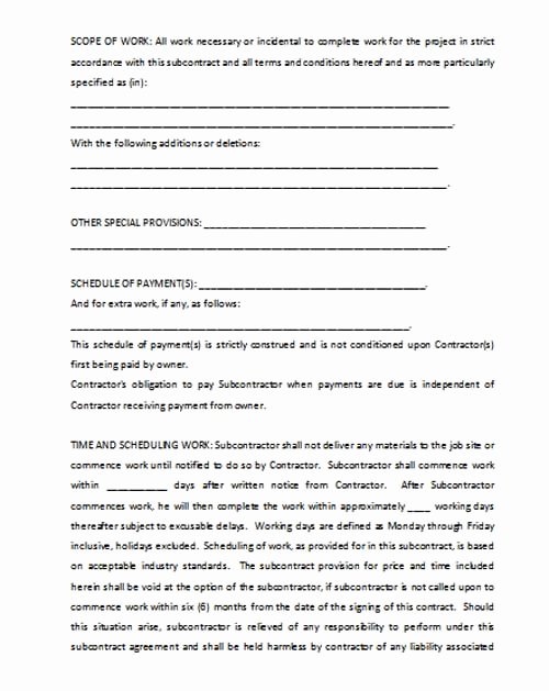 Subcontractor Agreement Template Free Luxury Subcontractor Agreement Template Microsoft Word Templates
