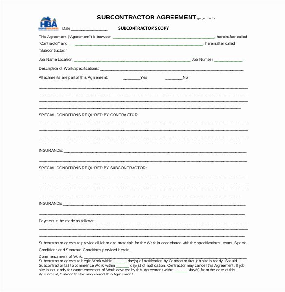 Subcontractor Agreement Template Free Unique Subcontractor Agreement Template Bonsai
