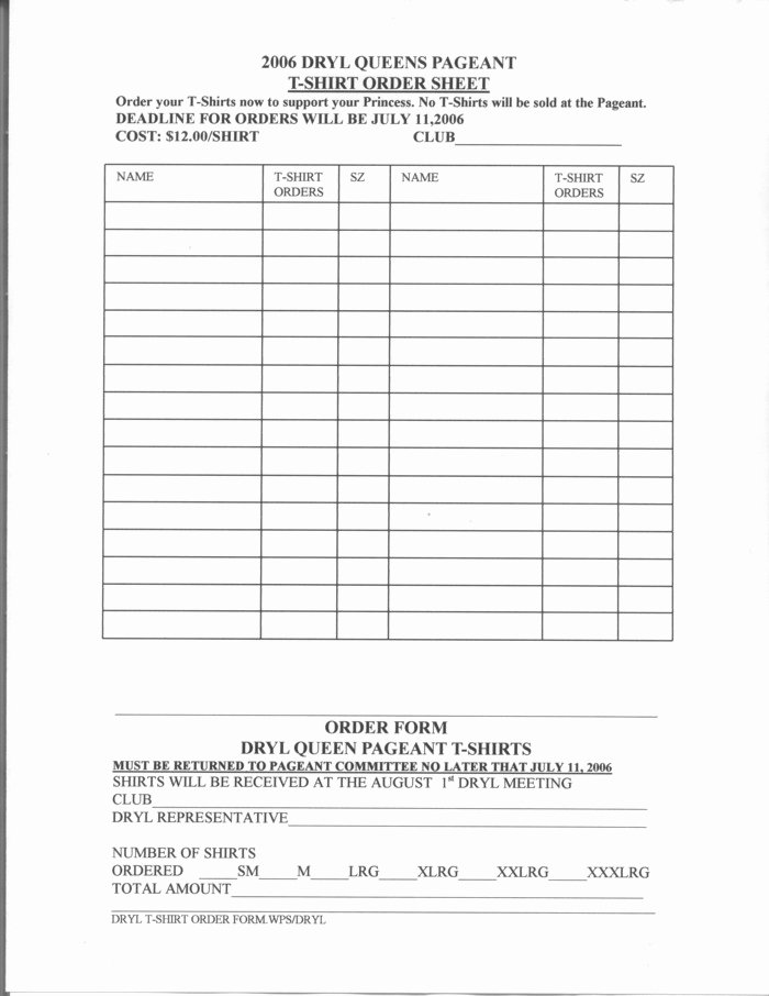 T Shirt order form Template Lovely T Shirt order form Template