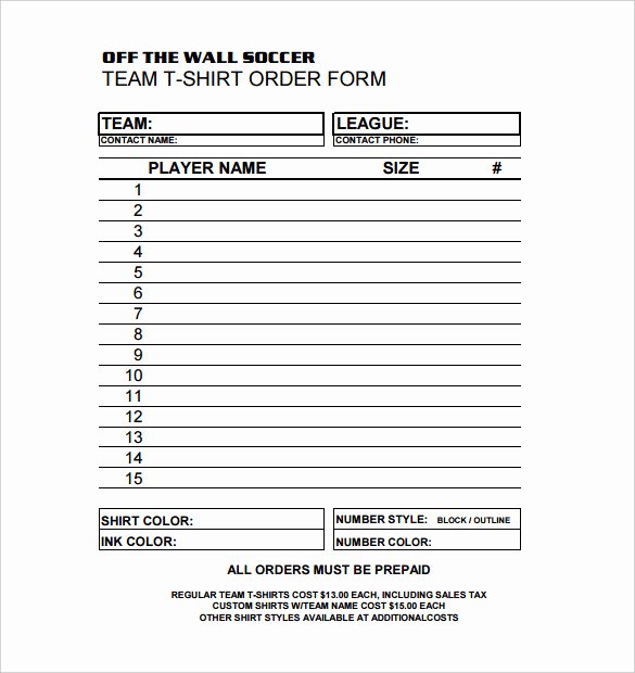T Shirt order form Template New T Shirt order form Template