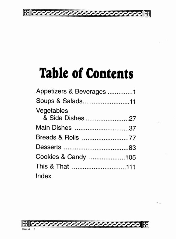 Table Of Contents Template Awesome Cookbook Sections