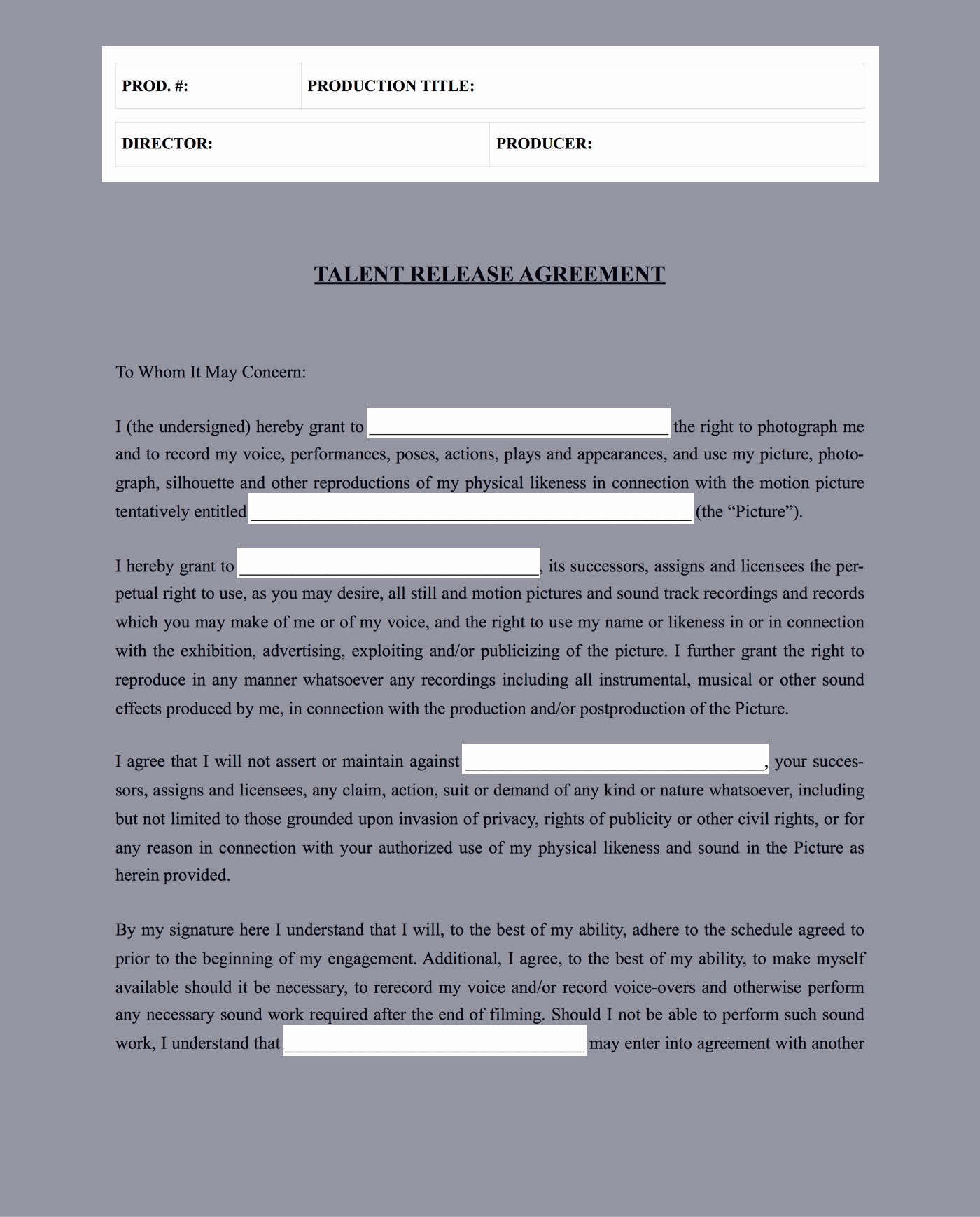 Talent Release form Template Elegant the Plete Guide to Actor Release forms Free Template