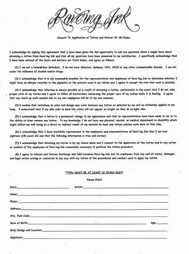 Tattoo Consent form Template Best Of top Consent form Example for Pinterest Tattoos