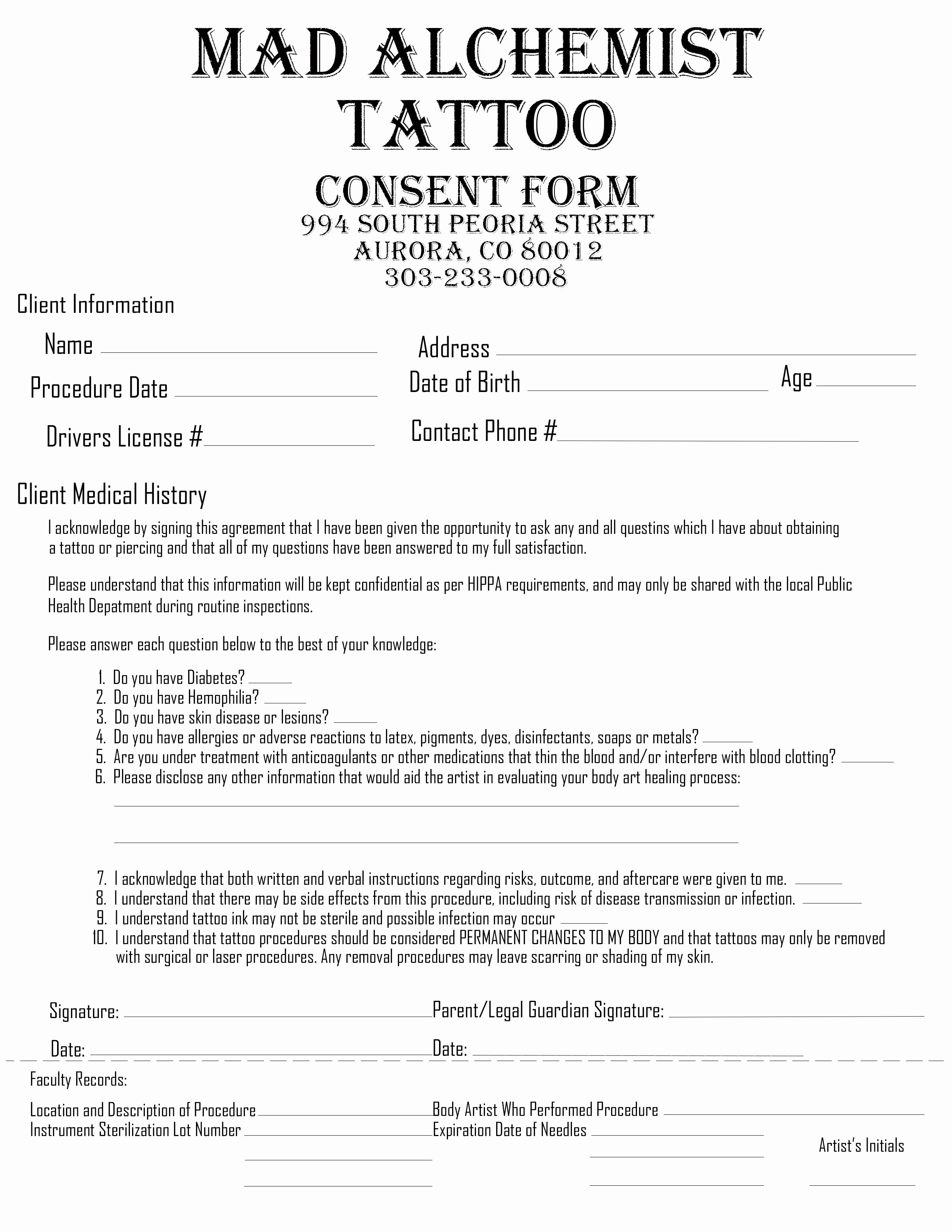 Tattoo Consent form Template Elegant Consent forms