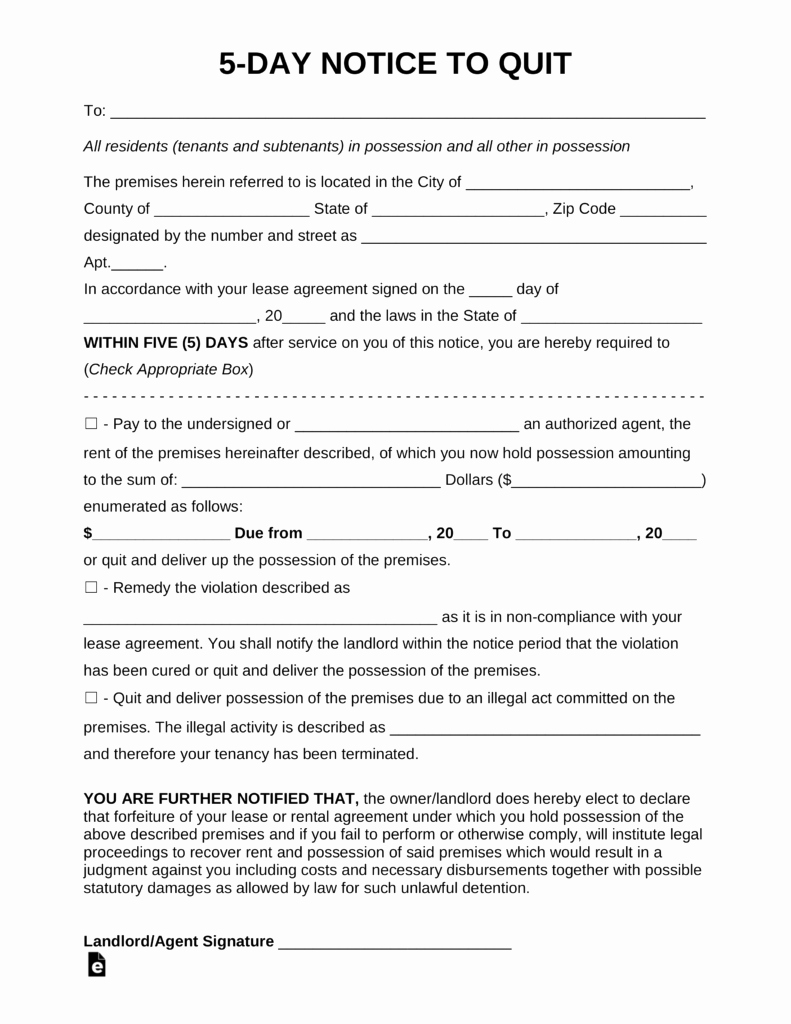 Template for Eviction Notice Awesome Free Five 5 Day Eviction Notice Template Pdf