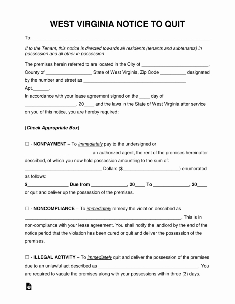 Template for Eviction Notice Lovely Free West Virginia Eviction Notice forms