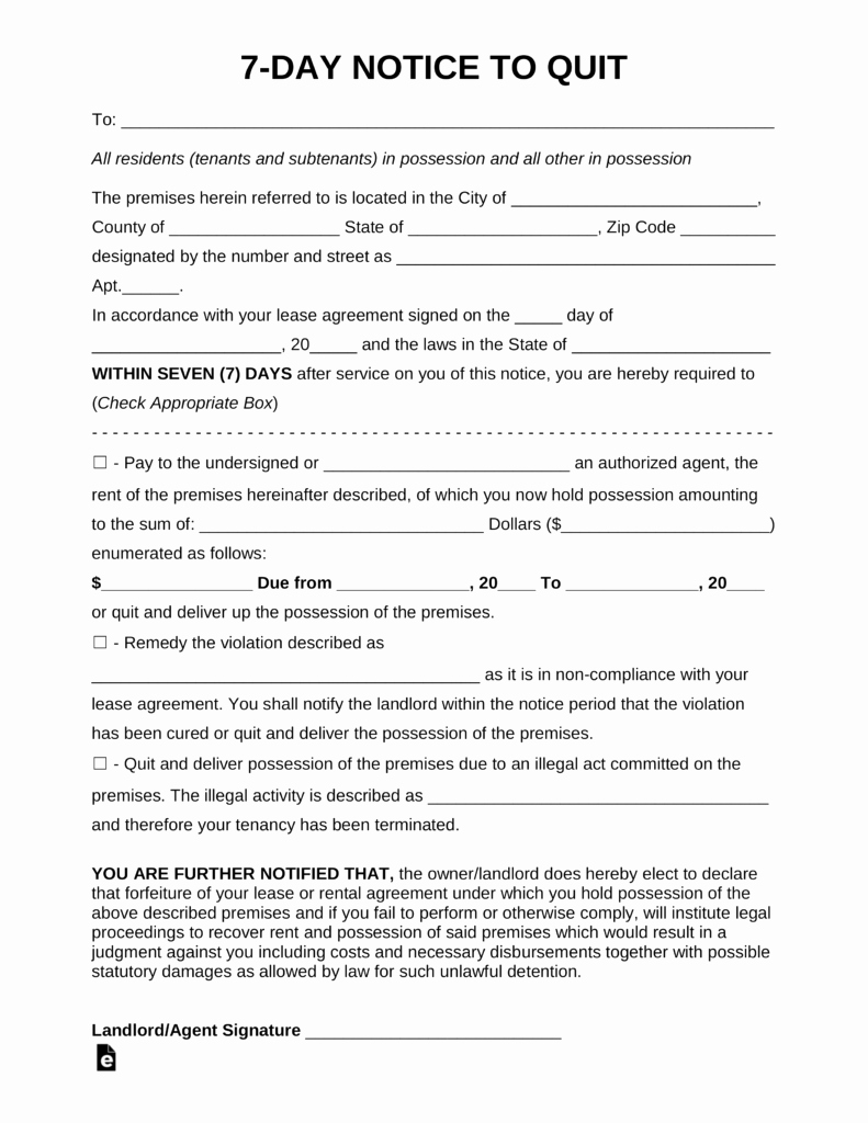 Template for Eviction Notice New Free Seven 7 Day Eviction Notice Template Pdf