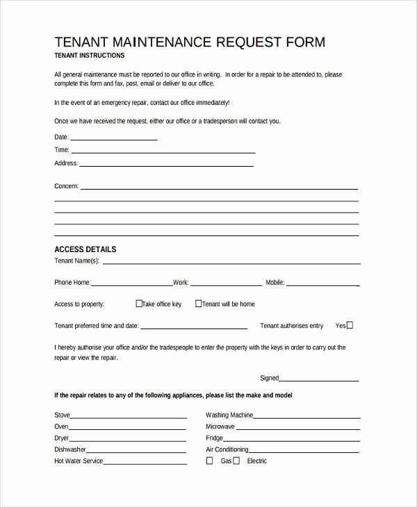 Tenant Maintenance Request form Template Inspirational 10 Maintenance Request form Sample Free Sample Example