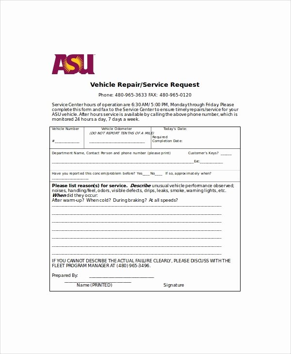 Tenant Maintenance Request form Template Unique Sample Repair Request form 12 Examples In Word Pdf