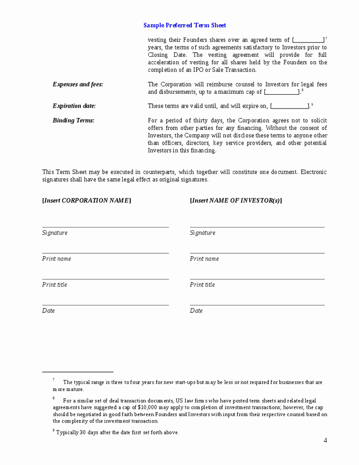 Term Sheet Template Word Elegant 11 Venture Capital Investment Agreement Examples Pdf