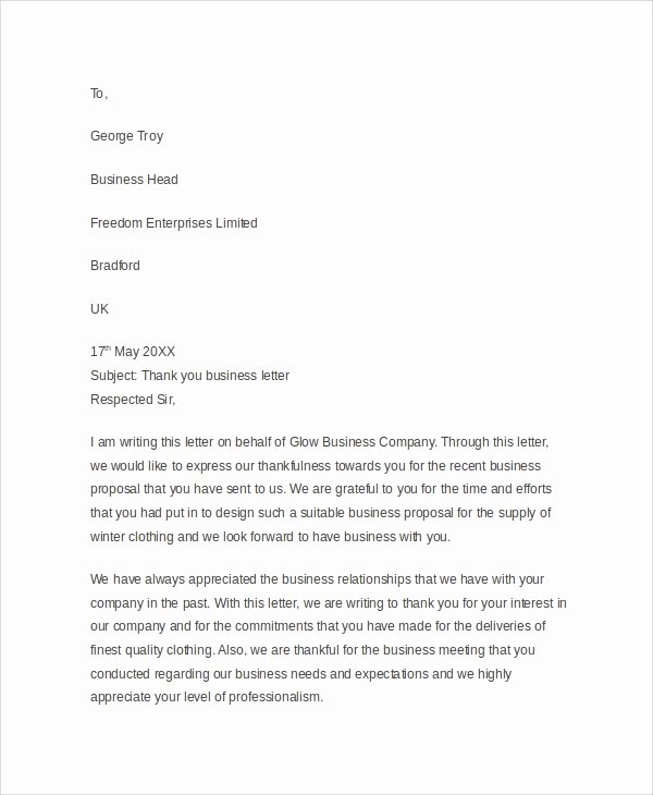 Thank You Letter Business Template Best Of Sample Business Thank You Letter 6 Documents In Pdf Word