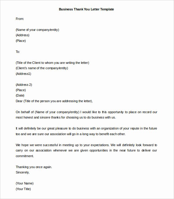 Thank You Letter Business Template New 41 Free Thank You Letter Templates Doc Pdf