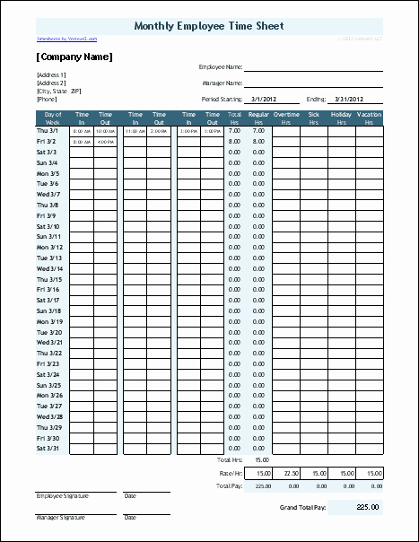Time Log Template Excel New Download the Monthly Timesheet with 2 Breaks From Vertex42