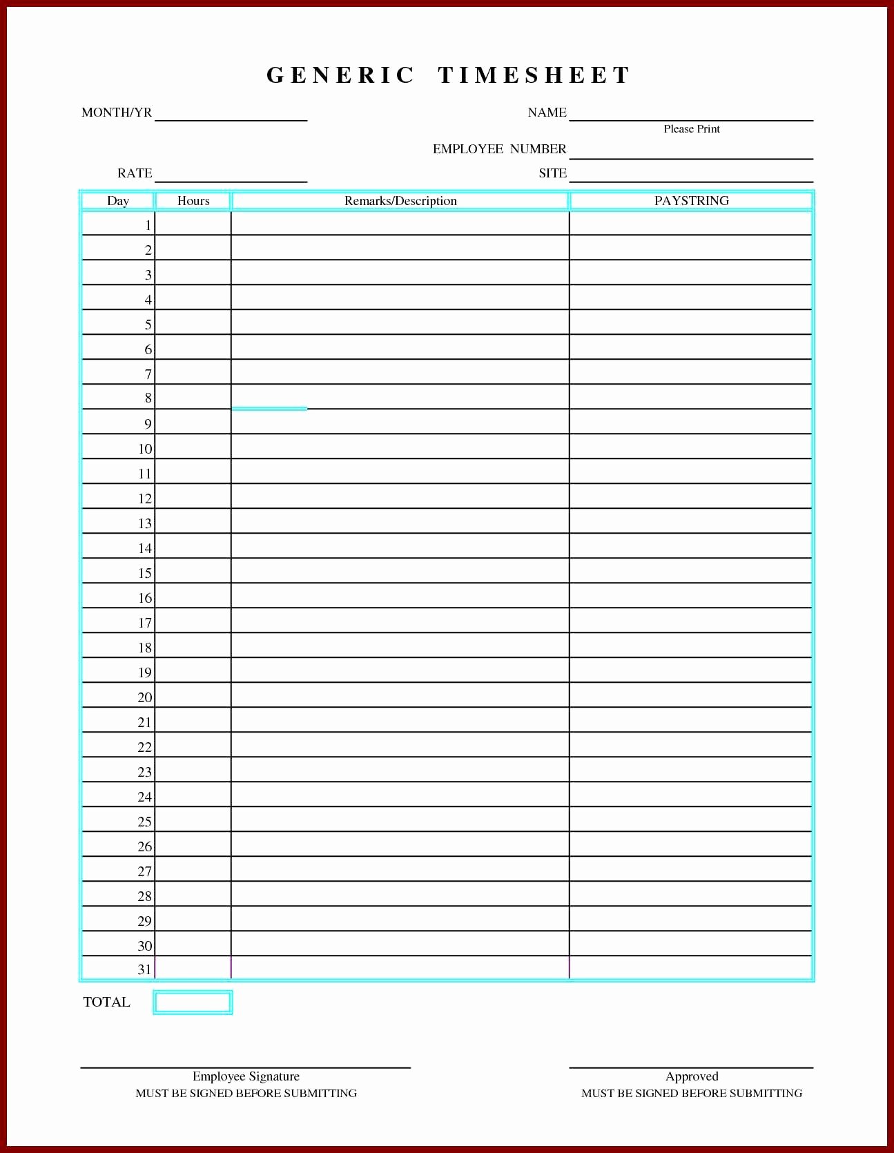 Time Log Template Excel Unique Free Printable Timesheet Template – Monthly