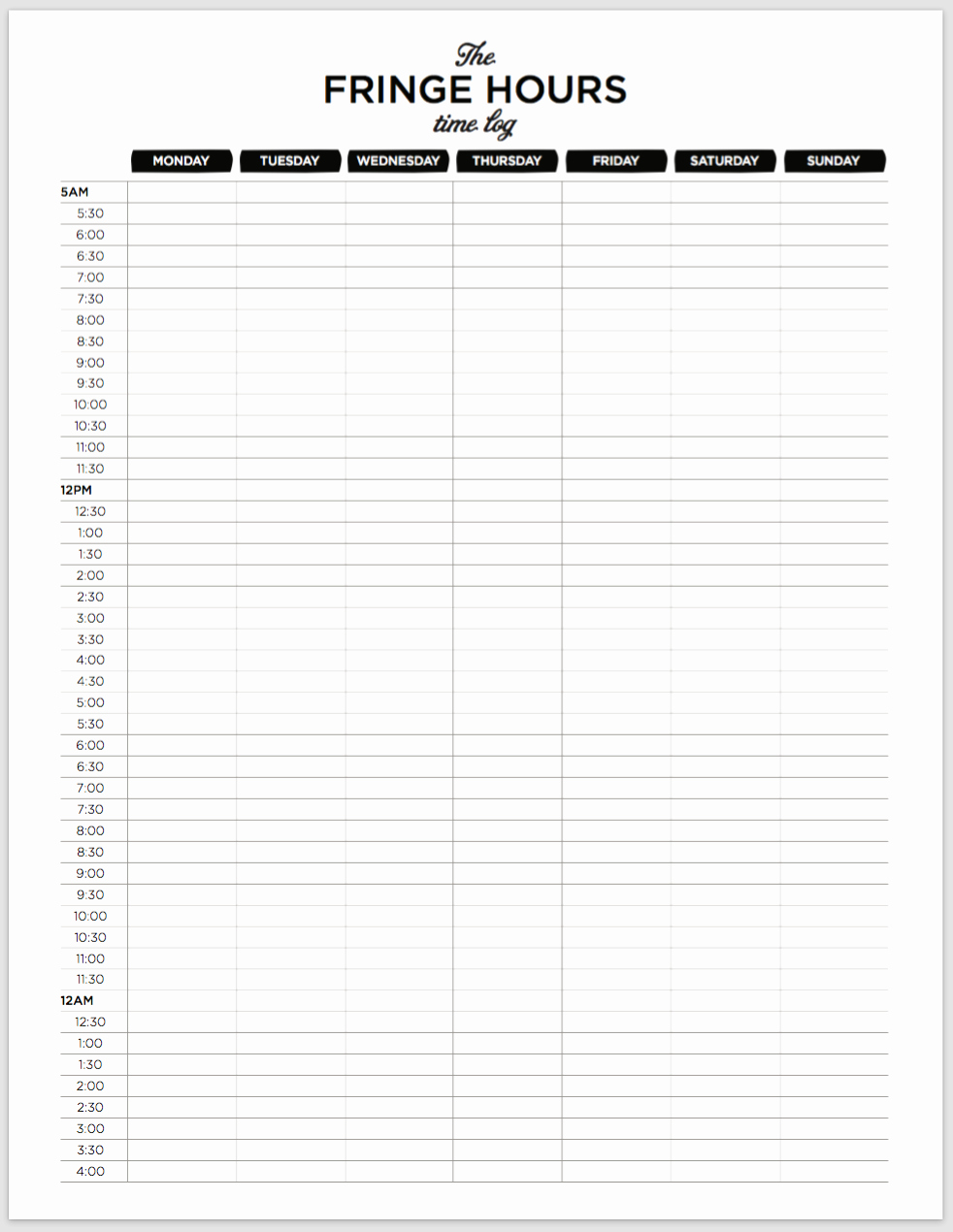 Time Management Schedule Template Luxury the Fringe Hours Time Tracker Log to See where Your Free