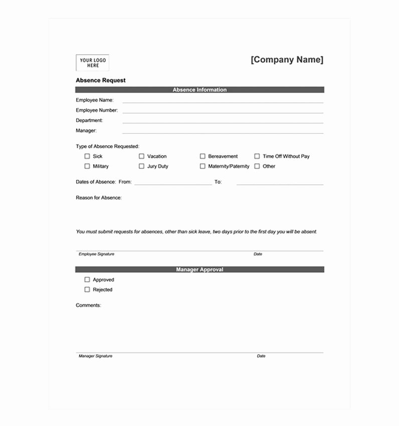 Time Off Request form Template Elegant Time F Request form