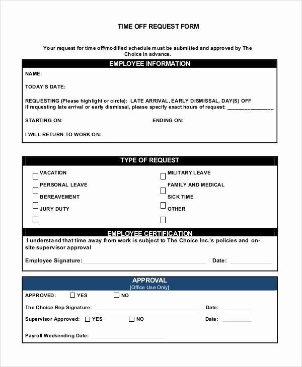 Time Off Request form Template Lovely Sample Time F Request form 8 Examples In Pdf Word