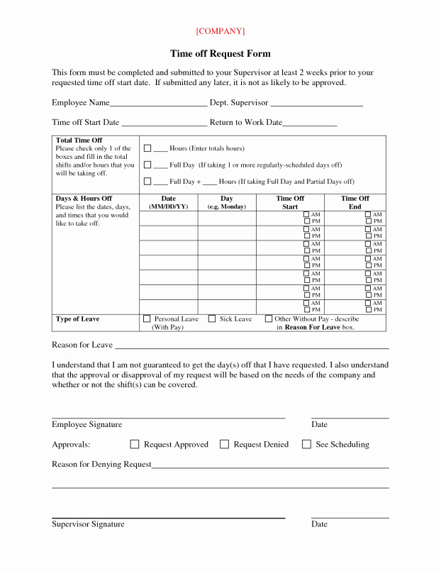 Time Off Request form Template Luxury 10 Time F Request form Templates Excel Templates