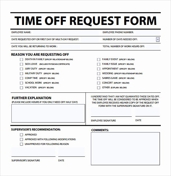 Time Off Request form Templates Elegant Printable Time F Request form