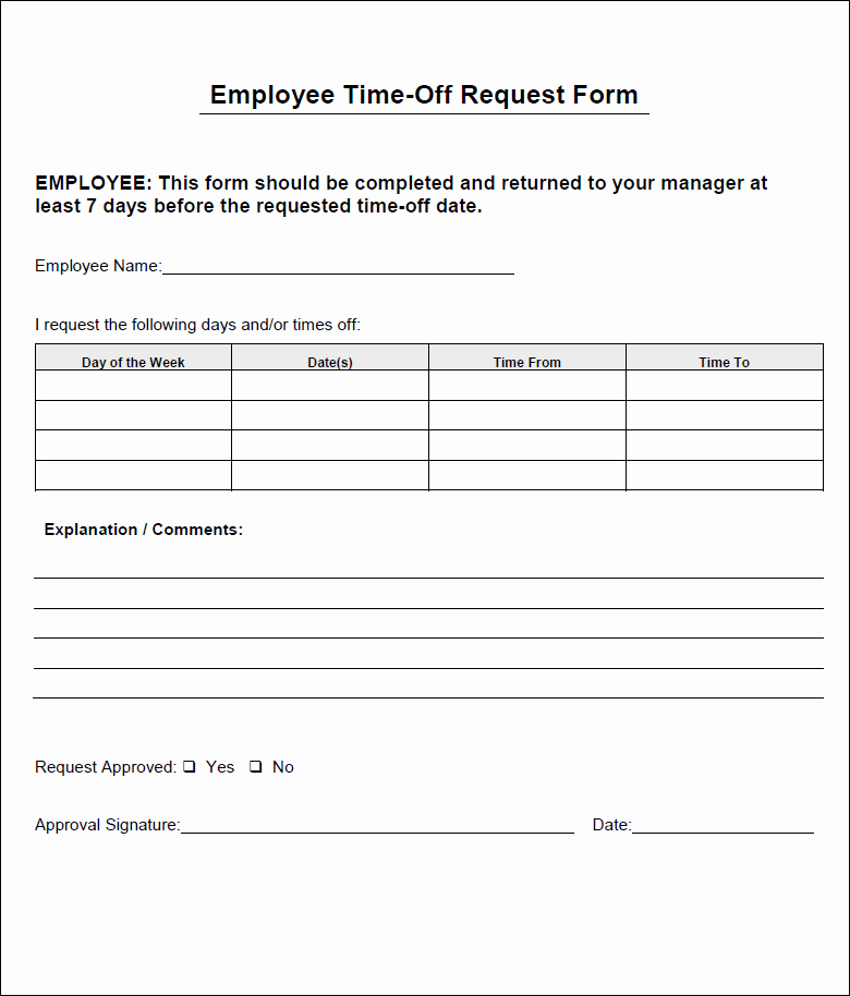 Time Off Request Template Best Of Employee Time F Request form