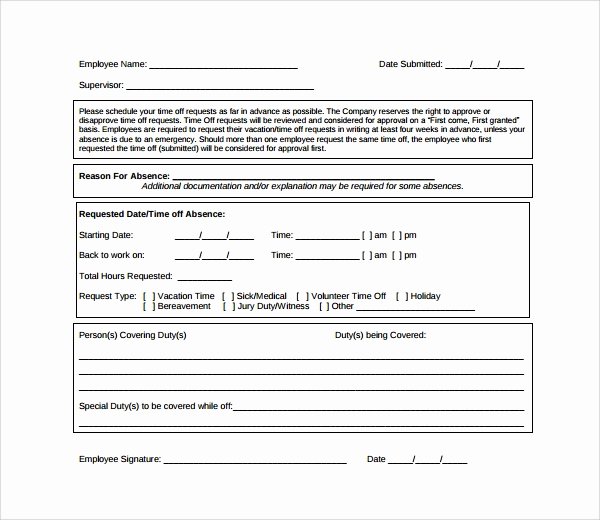 Time Off Request Template Lovely Time F Request form 24 Download Free Documents In Pdf