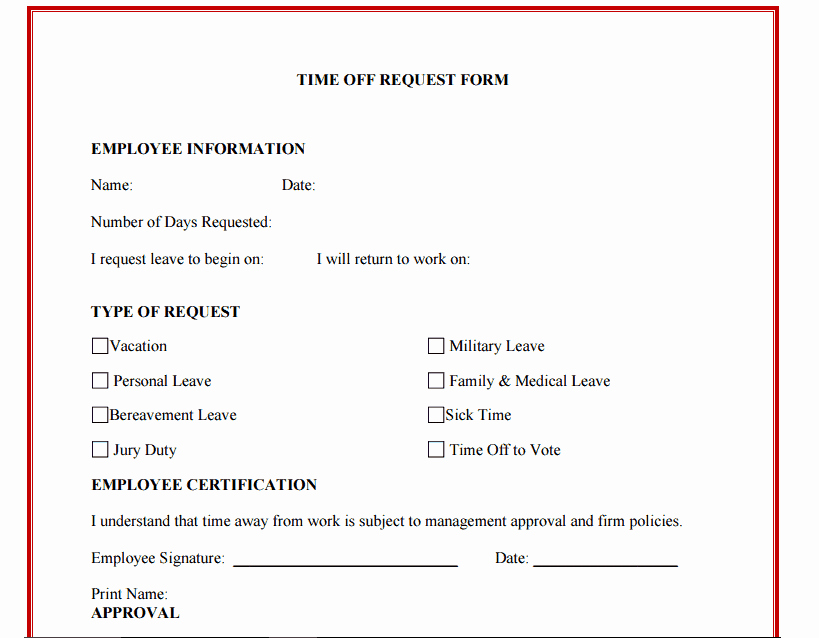 Time Off Request Template New 10 Time F Request form Templates Excel Templates