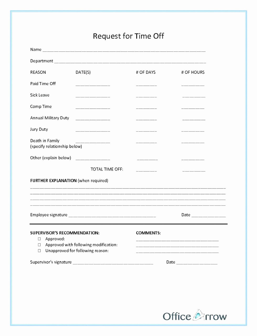 Time Off Request Template New Paid Time F form
