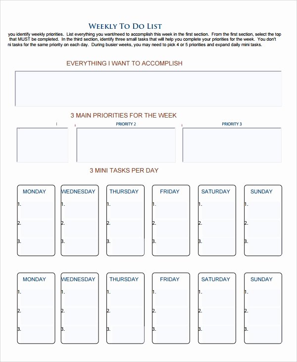 To Do List Template Pdf Inspirational Sample Weekly to Do List Template 8 Free Documents